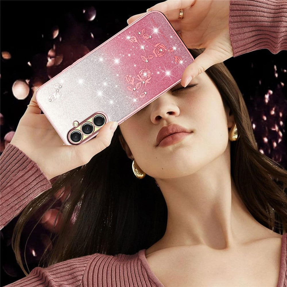 KADEM For Samsung Galaxy A17 5G Case Flower TPU Flexible Gradient Phone Cover - Rose Gold