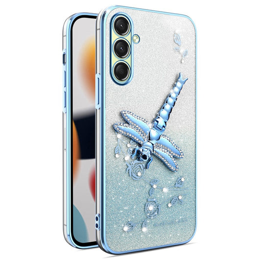 KADEM For Samsung Galaxy A17 5G Case Dragonfly Kickstand TPU Flowers Glitter Phone Cover - Blue