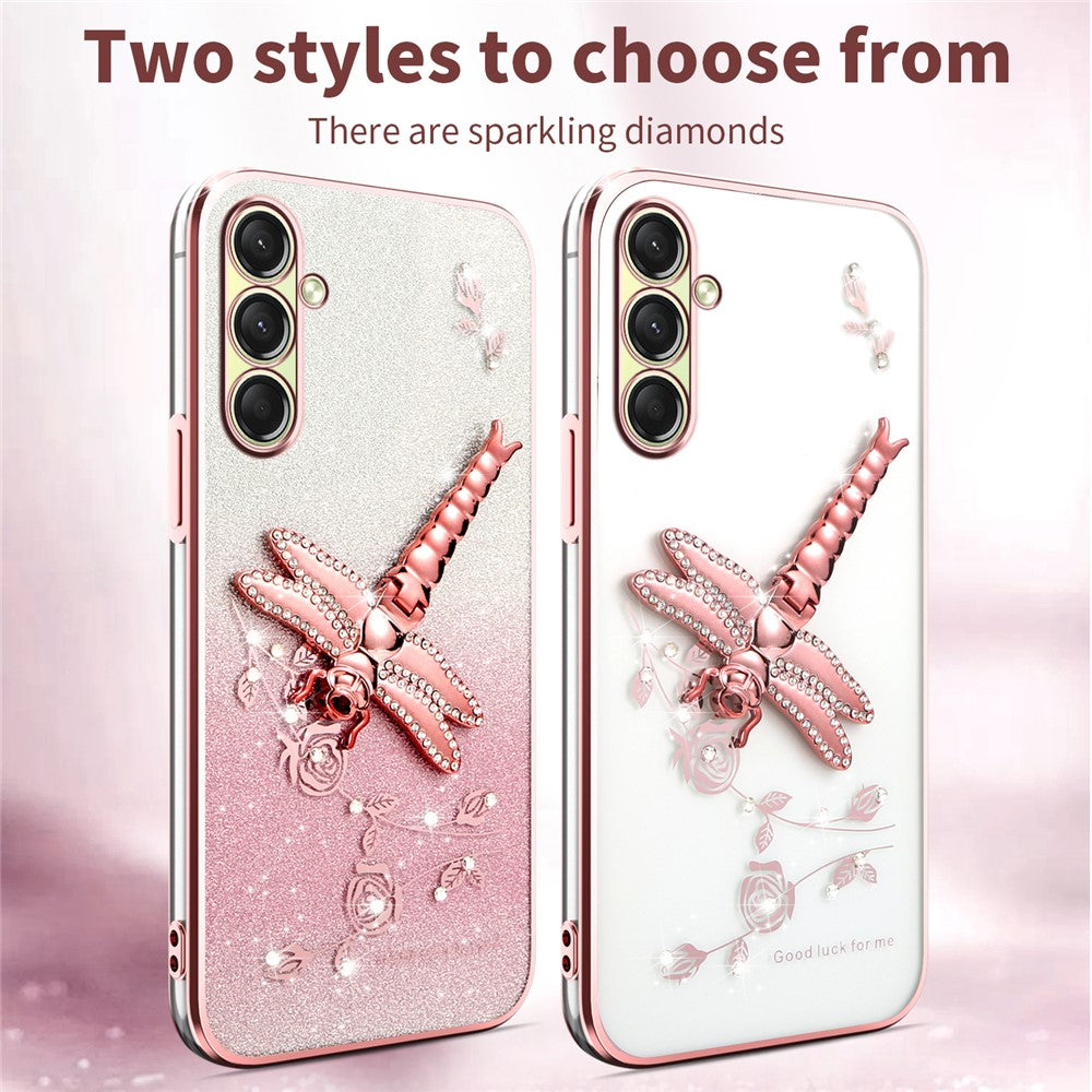 KADEM For Samsung Galaxy A17 5G Case Dragonfly Kickstand TPU Flowers Glitter Phone Cover - Blue