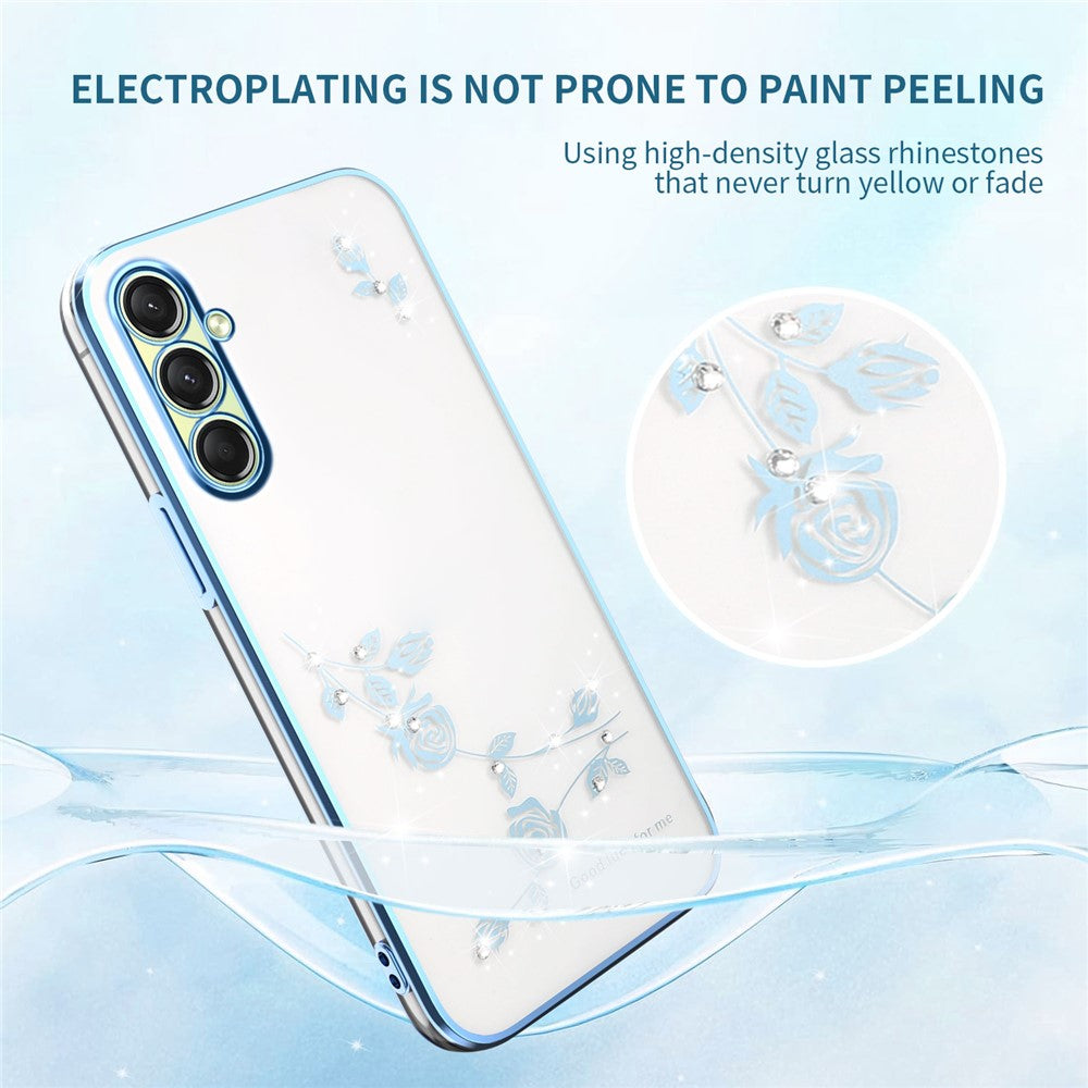 KADEM For Samsung Galaxy A17 5G Case Flower Rhinestone Decor TPU Phone Cover - Blue