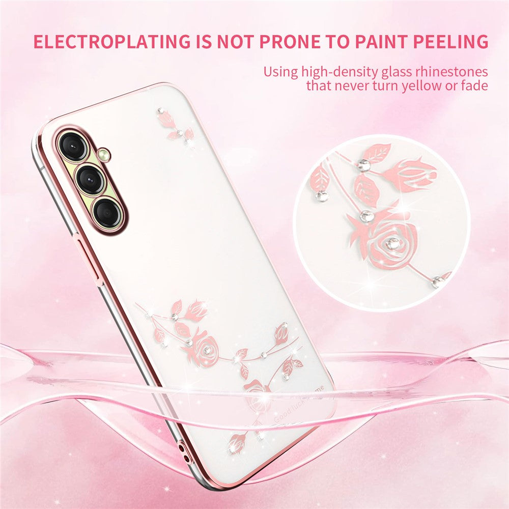 KADEM For Samsung Galaxy A17 5G Case Flower Rhinestone Decor TPU Phone Cover - Rose Gold