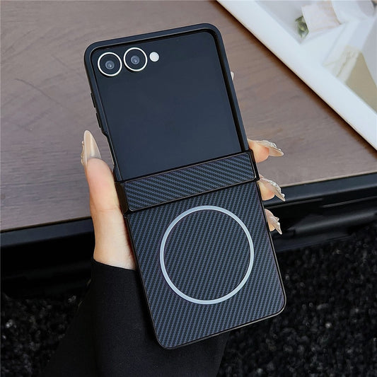 For Samsung Galaxy Z Flip7 5G Cover Compatible with MagSafe Carbon Fiber Texture Folding Phone Case - Blue