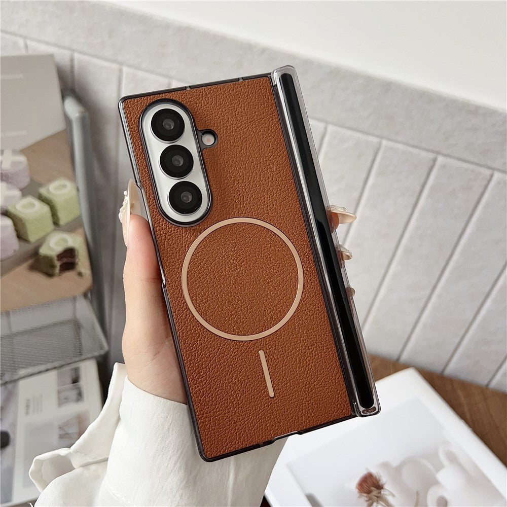 For Samsung Galaxy Z Fold7 5G Phone Case Compatible with MagSafe Leather + PC Protective Cover - Brown