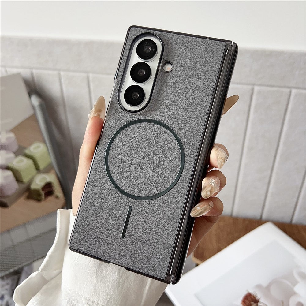 For Samsung Galaxy Z Fold7 5G Phone Case Compatible with MagSafe Leather + PC Protective Cover - Grey