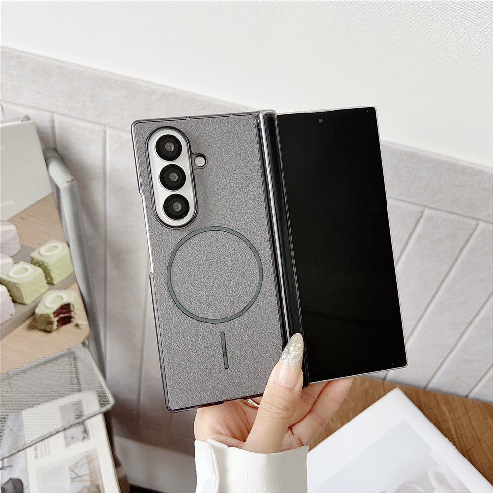 For Samsung Galaxy Z Fold7 5G Phone Case Compatible with MagSafe Leather + PC Protective Cover - White