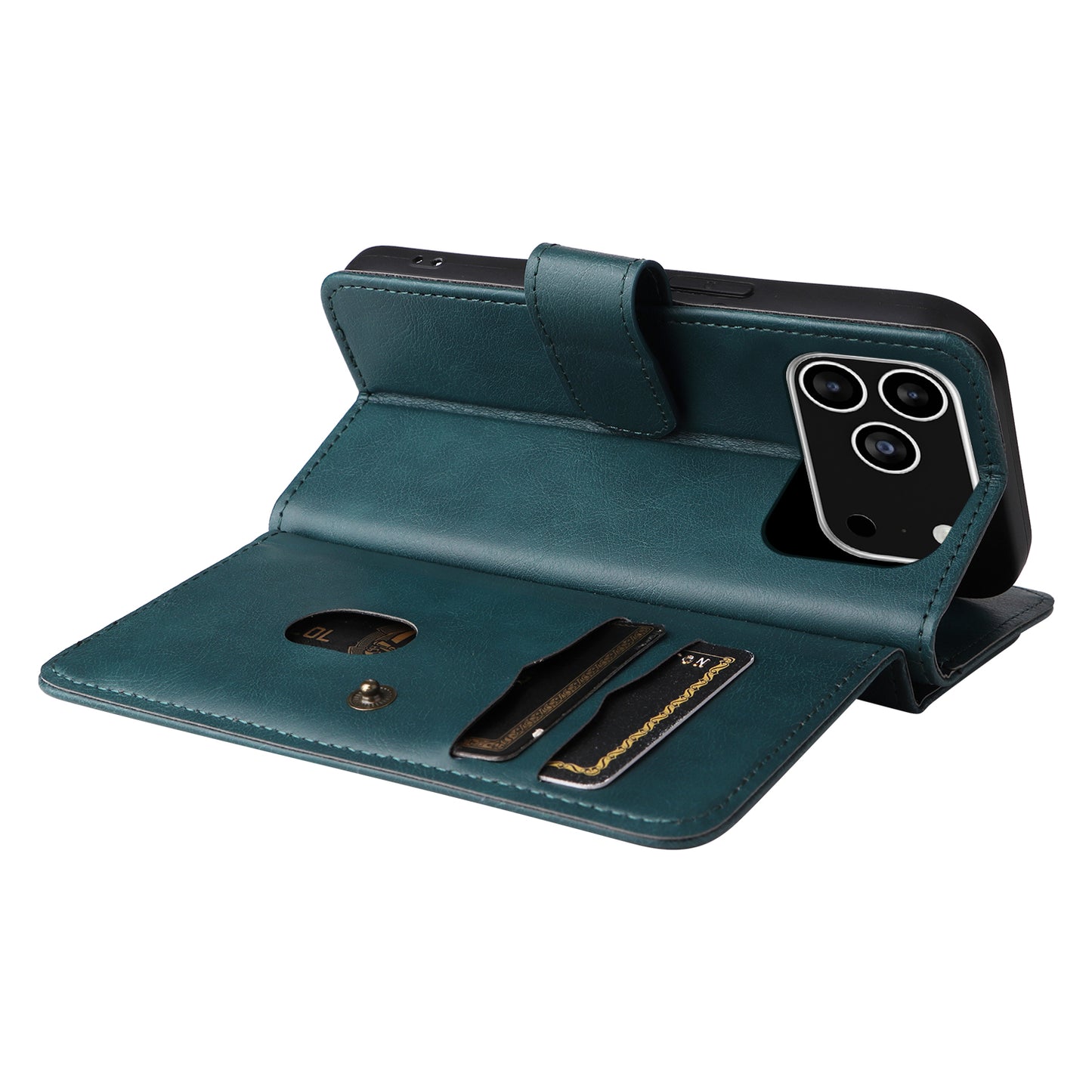 For iPhone 17 Pro Max Leather Case with 10 Card Holder Phone Cover Stand - Green