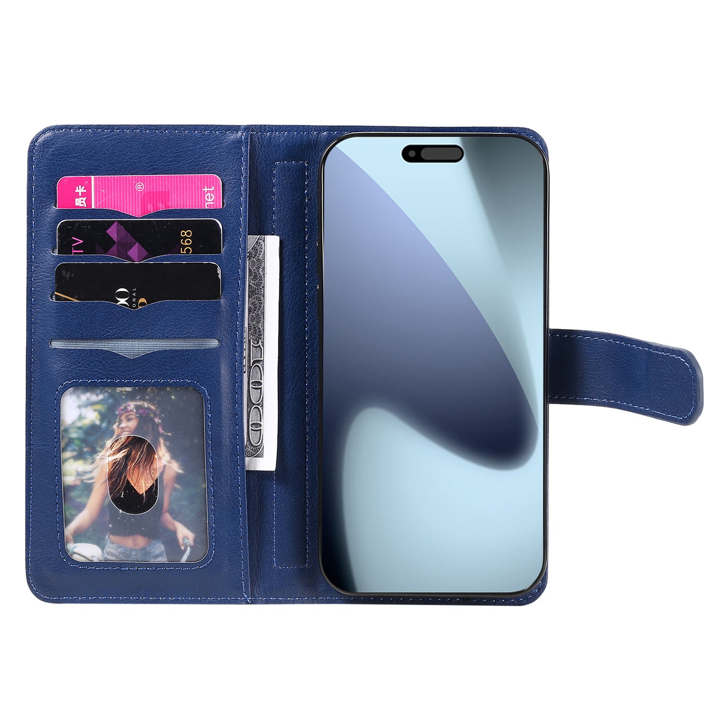 For iPhone 17 Pro Max Leather Case with 10 Card Holder Phone Cover Stand - Blue