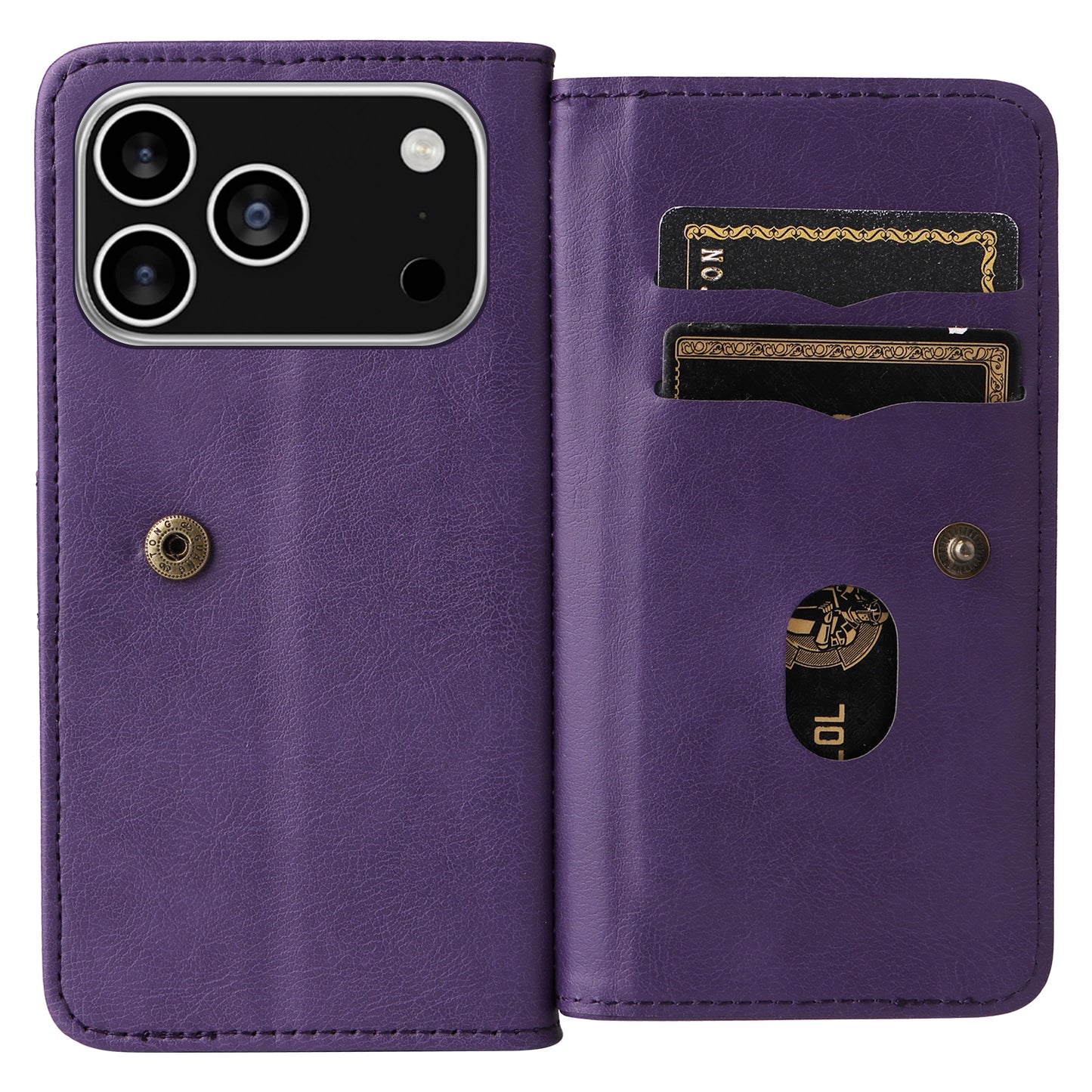 For iPhone 17 Pro Max Leather Case with 10 Card Holder Phone Cover Stand -  Purple