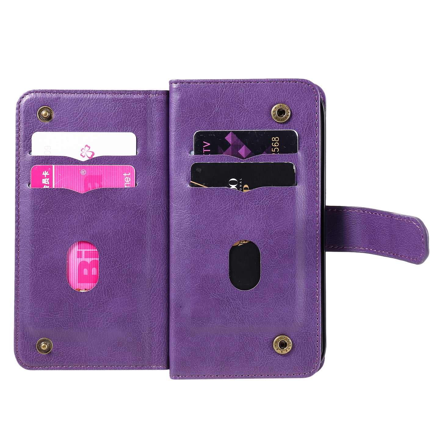 For iPhone 17 Pro Max Leather Case with 10 Card Holder Phone Cover Stand -  Purple
