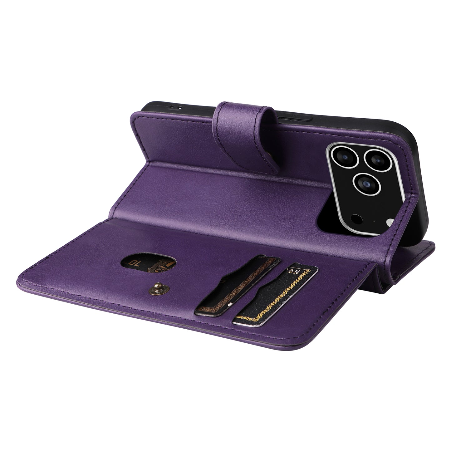 For iPhone 17 Pro Max Leather Case with 10 Card Holder Phone Cover Stand -  Purple