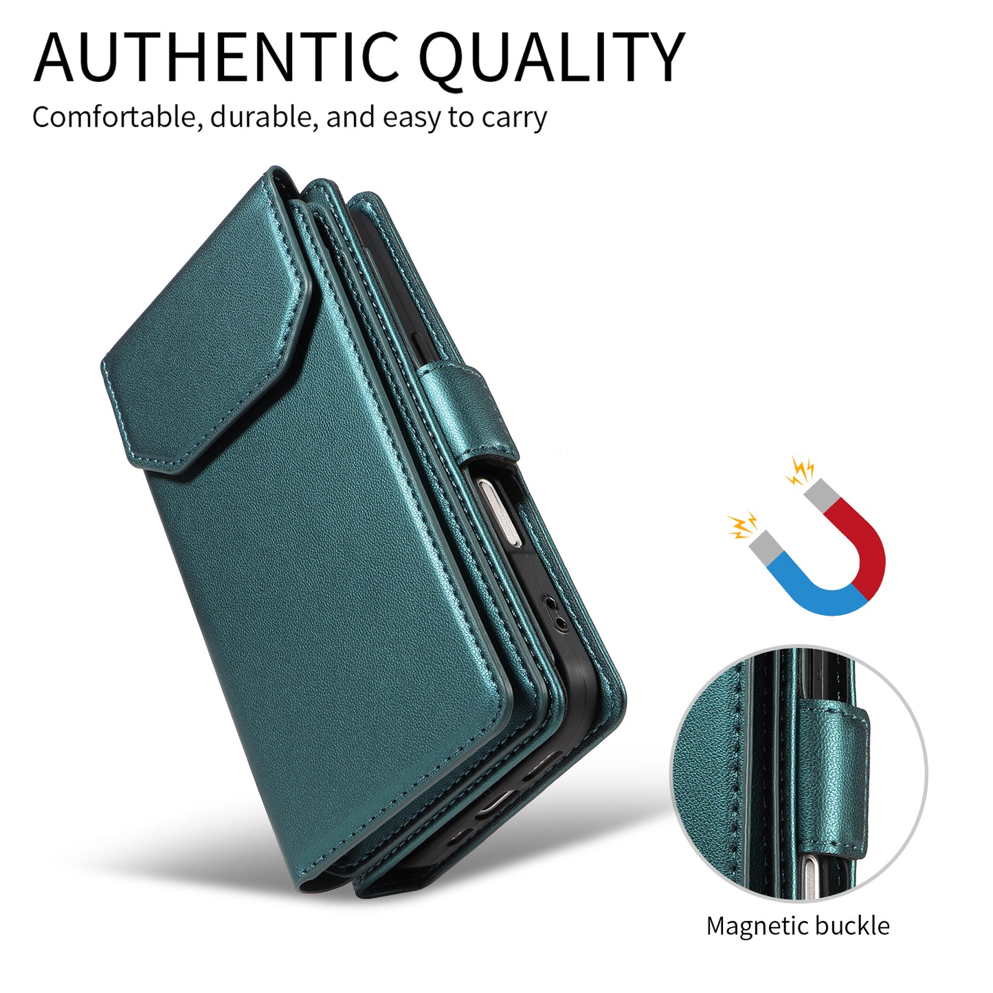 For iPhone 17 Pro Max Case with Multi-Card Holder and Strap PU Leather Phone Cover Stand - Green