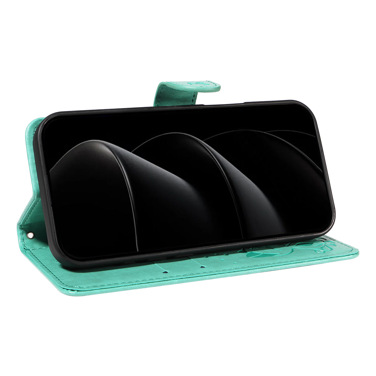 For iPhone 17 Pro Max Leather Wallet Case Cat Bee Pattern Phone Cover Stand - Green