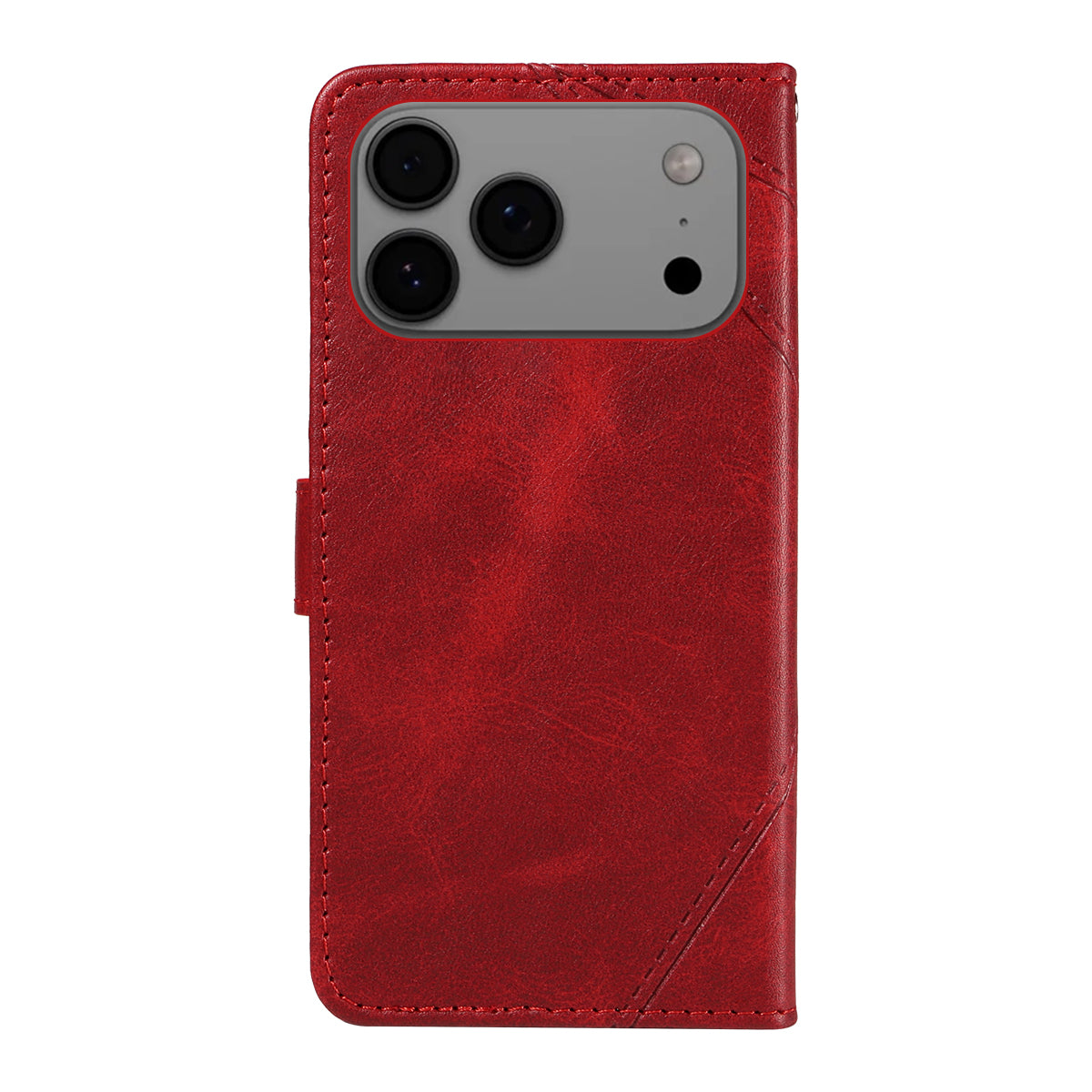 For iPhone 17 Pro Max Leather Case Geometric Line Design Wallet Phone Cover with Wrist Strap - Red