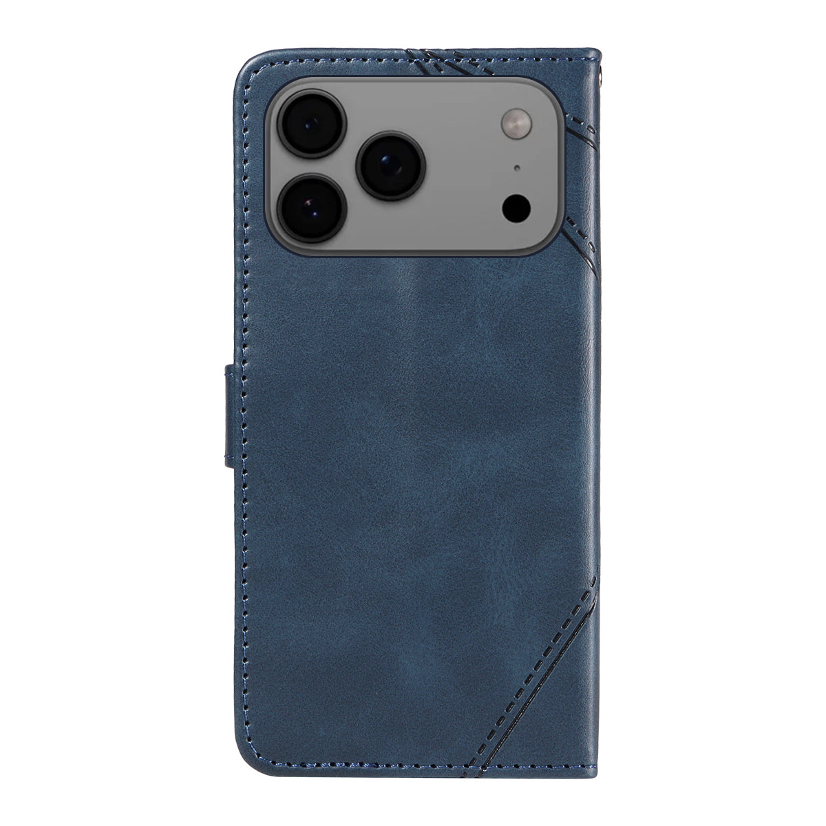 For iPhone 17 Pro Max Leather Case Geometric Line Design Wallet Phone Cover with Wrist Strap - Blue