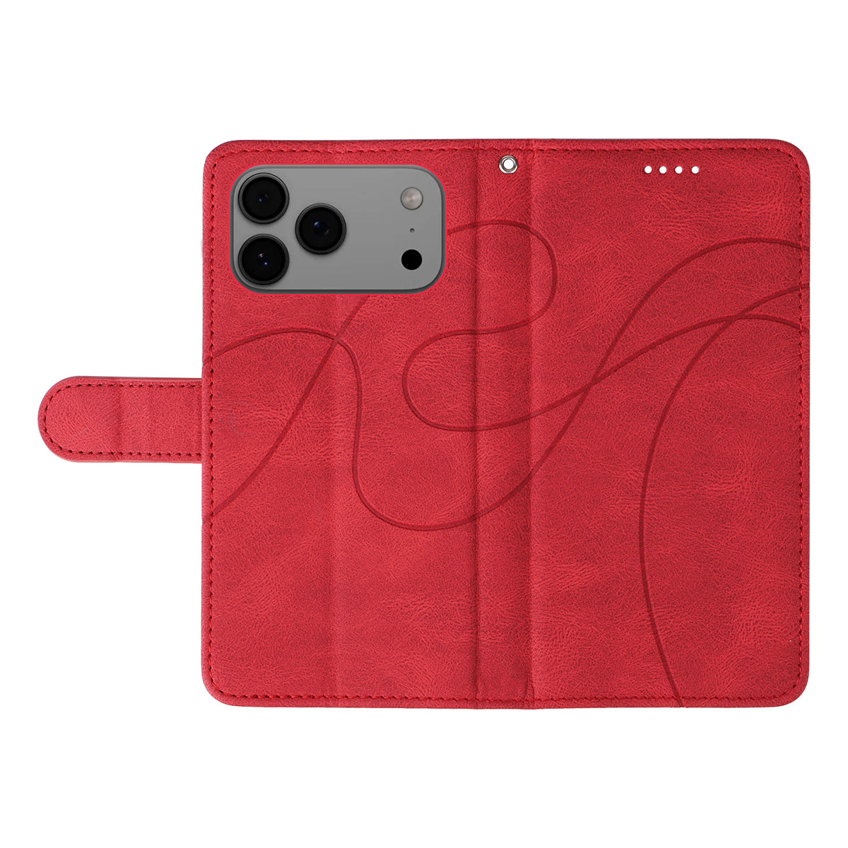 For iPhone 17 Pro Max Wallet Case Leather Phone Cover Stand with Curved Line Design - Red