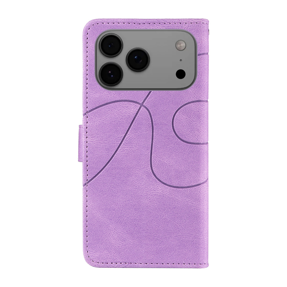 For iPhone 17 Pro Max Wallet Case Leather Phone Cover Stand with Curved Line Design -  Light Purple