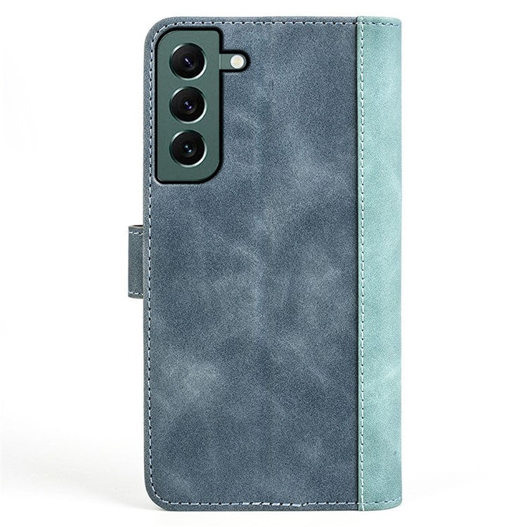 For Samsung Galaxy S23+ Color Splicing PU Leather Phone Case Folio Flip Full Protection Cover with Stand Wallet - Blue
