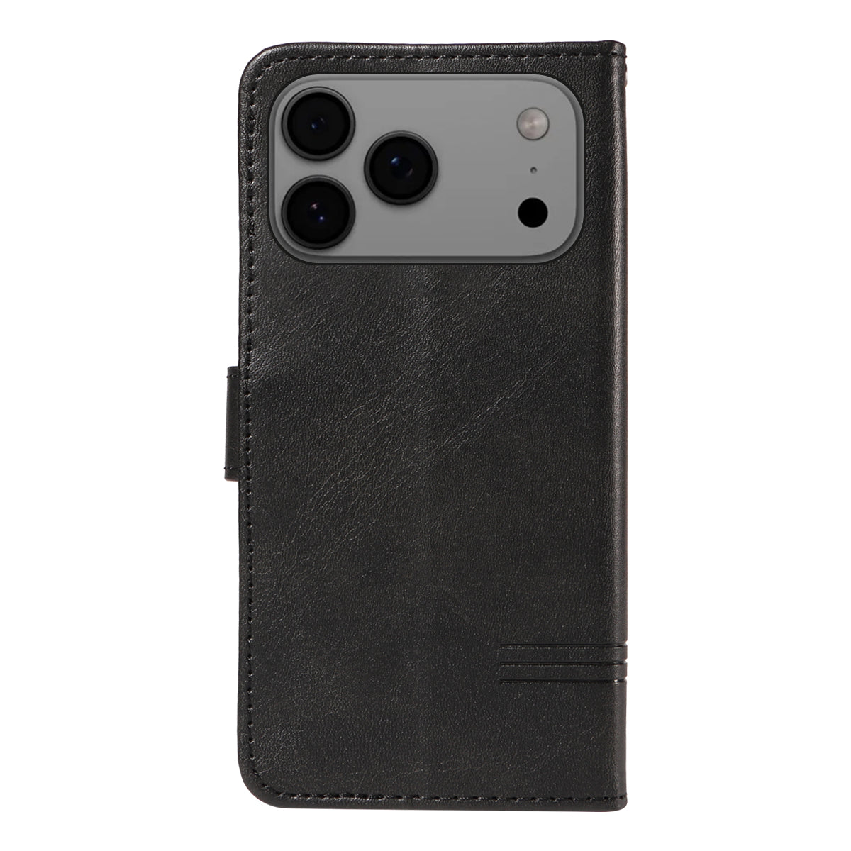 For iPhone 17 Pro Max Wallet Case T-Shape Lines Leather Phone Cover Stand -  Black