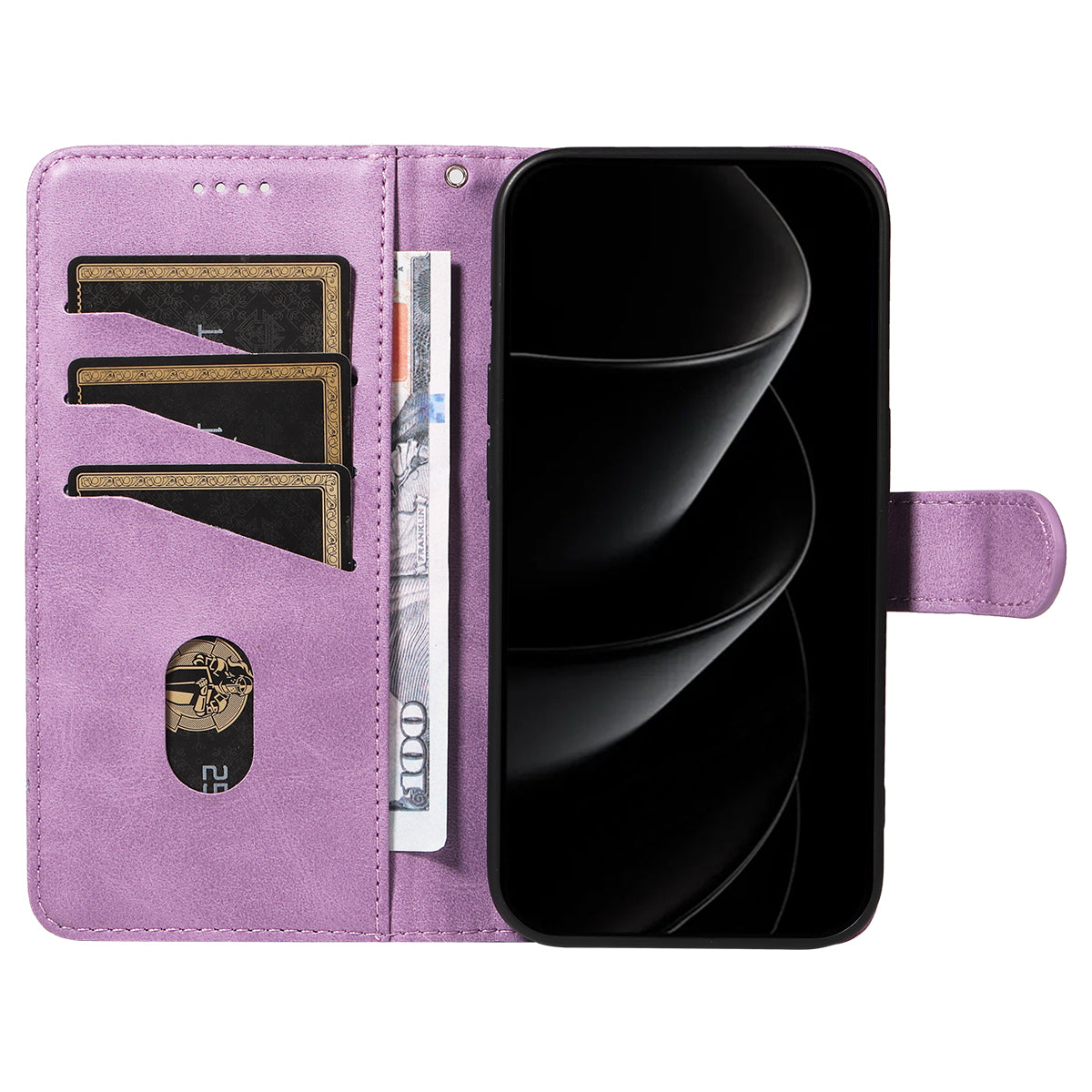 For iPhone 17 Pro Max Wallet Case T-Shape Lines Leather Phone Cover Stand -  Light Purple