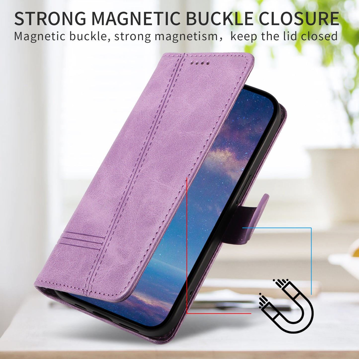 For iPhone 17 Pro Max Wallet Case T-Shape Lines Leather Phone Cover Stand -  Light Purple