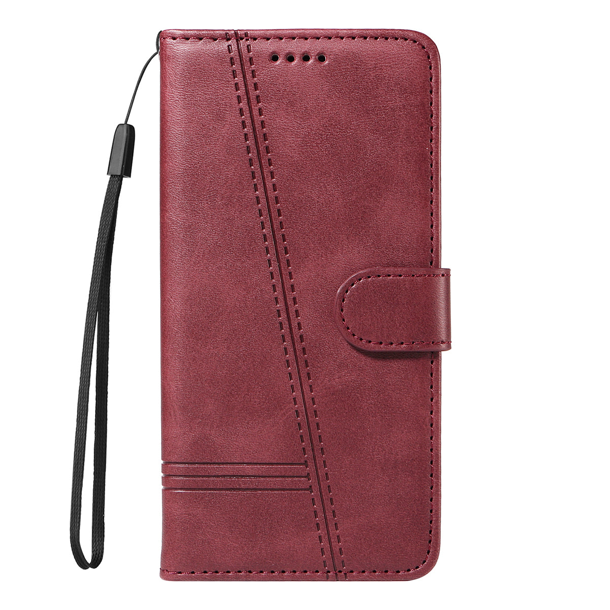 For iPhone 17 Pro Max Wallet Case T-Shape Lines Leather Phone Cover Stand - Wine Red