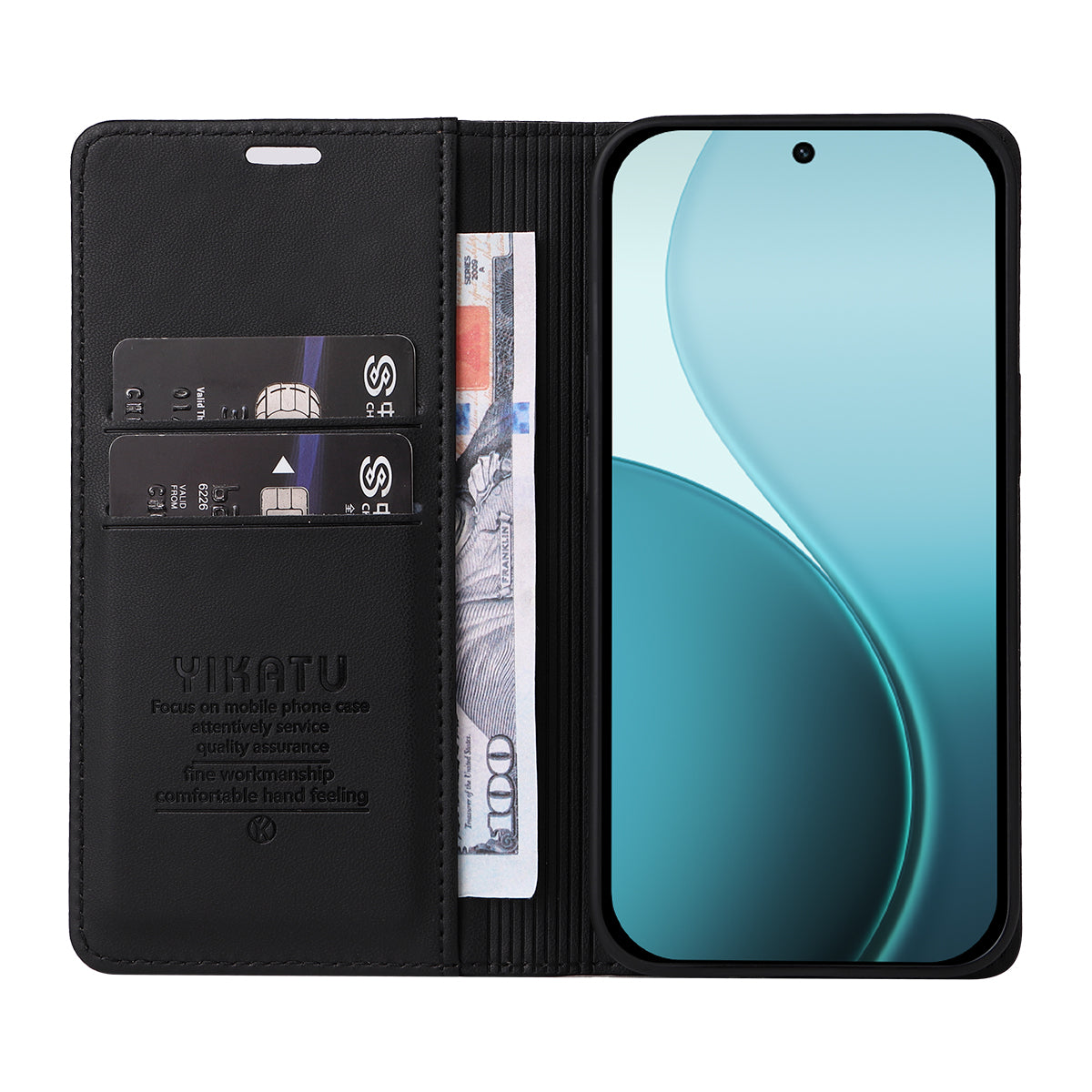 For Oppo Reno14 Pro 5G (China) / Oppo Reno14 Pro 5G (Global) Phone Cases YIKATU Magnetic Closure PU Leather Mobile Cover - Black
