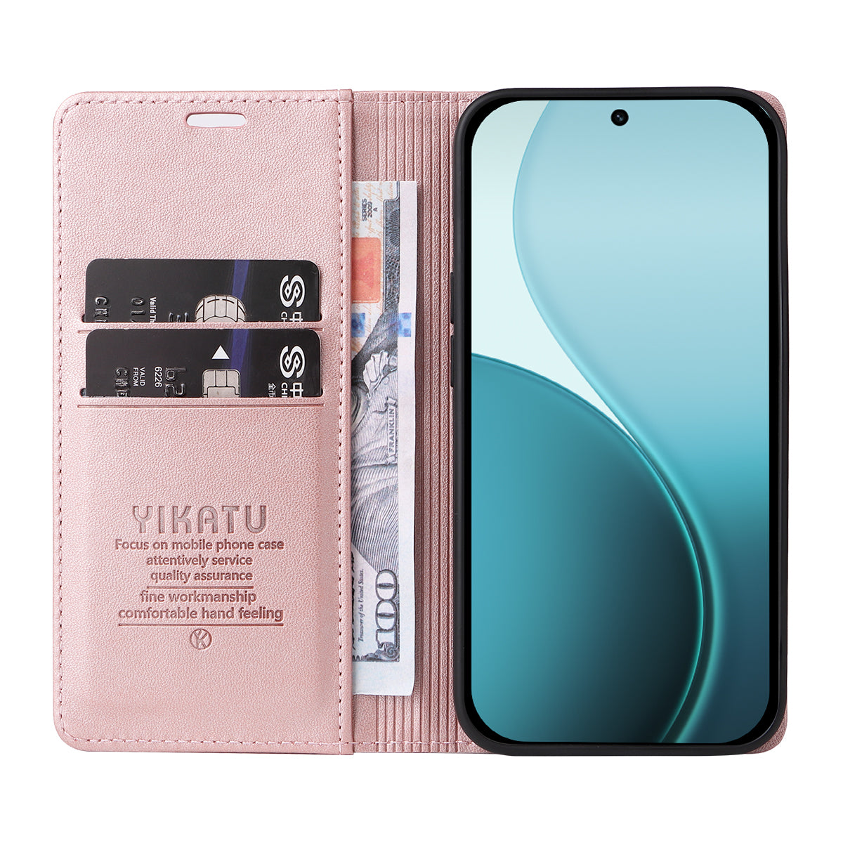 For Oppo Reno14 Pro 5G (China) / Oppo Reno14 Pro 5G (Global) Phone Cases YIKATU Magnetic Closure PU Leather Mobile Cover -  Rose Gold