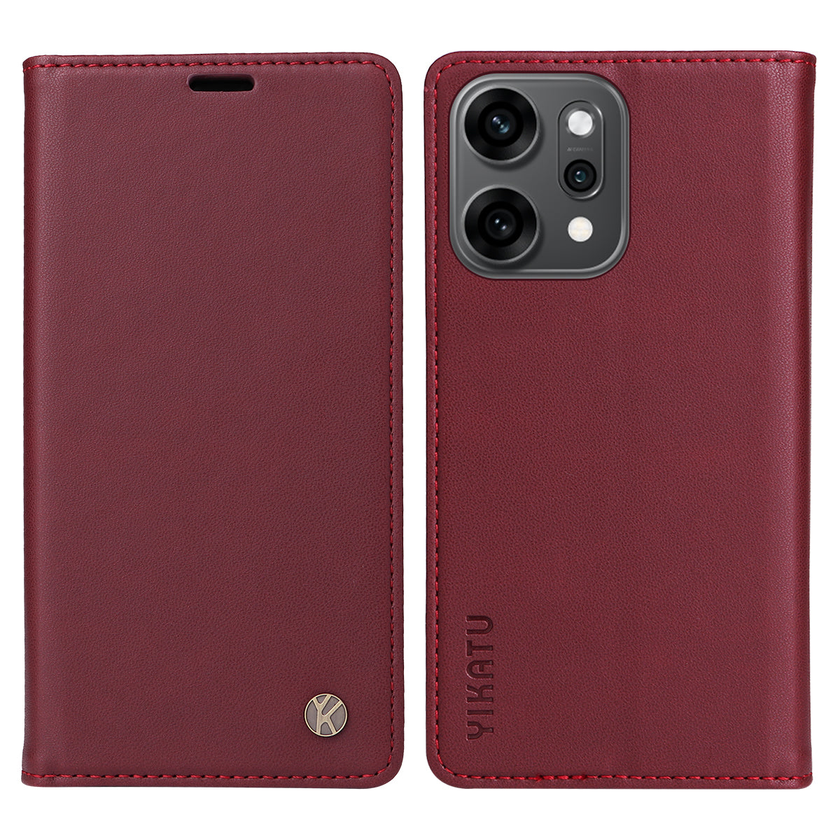 For Oppo Reno14 Pro 5G (China) / Oppo Reno14 Pro 5G (Global) Phone Cases YIKATU Magnetic Closure PU Leather Mobile Cover - Wine Red