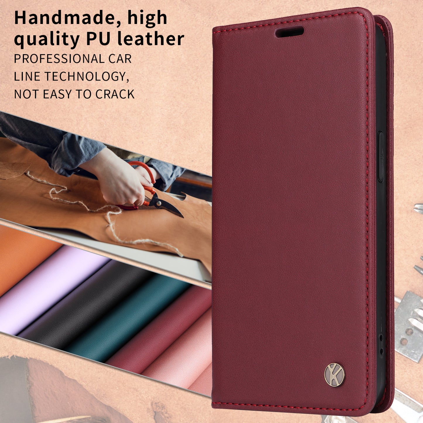 For Oppo Reno14 Pro 5G (China) / Oppo Reno14 Pro 5G (Global) Phone Cases YIKATU Magnetic Closure PU Leather Mobile Cover - Wine Red