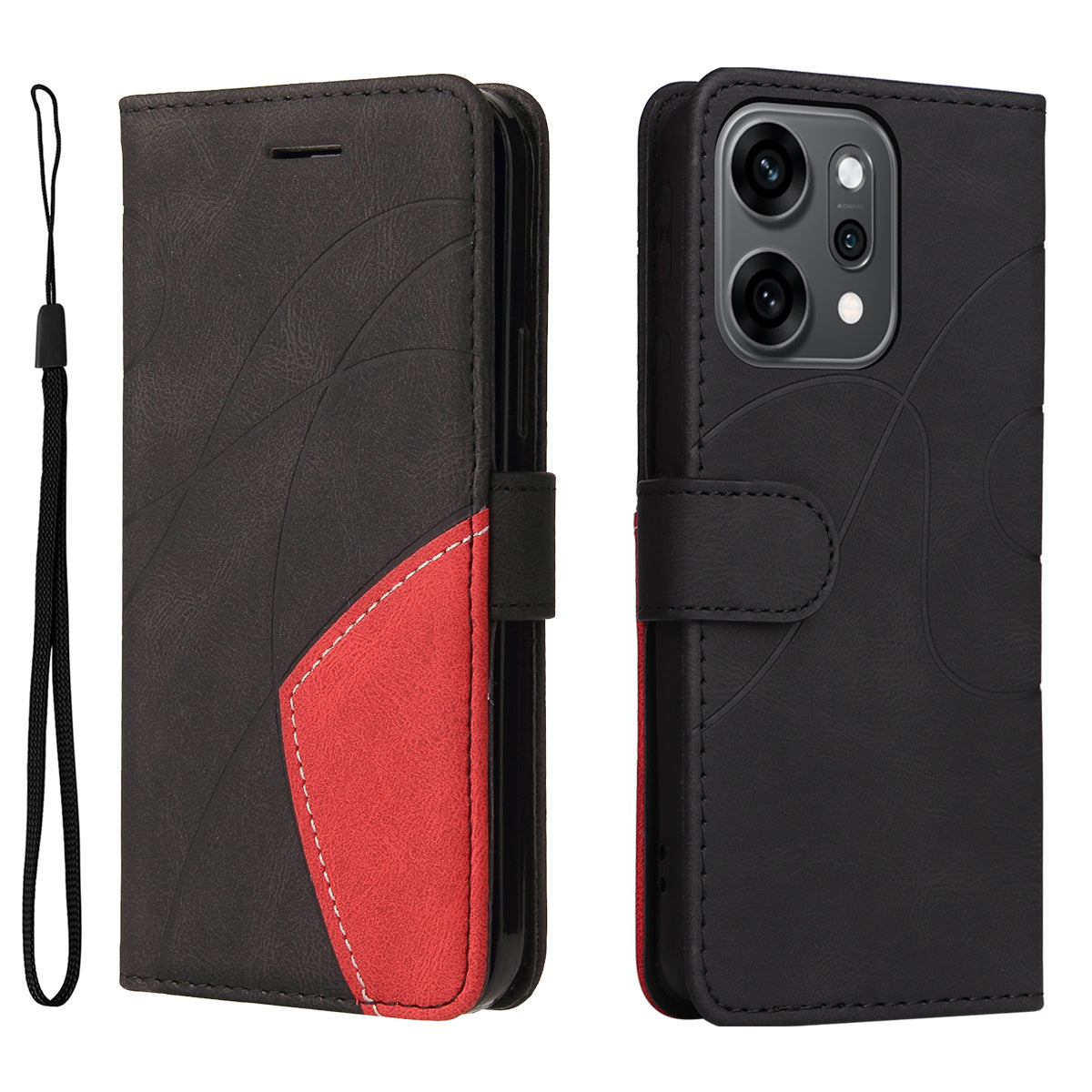 For Oppo Reno14 Pro 5G (China) / Oppo Reno14 Pro 5G (Global) Leather Phone Case Stand Wallet with Bi-colour Splicing Design - Black