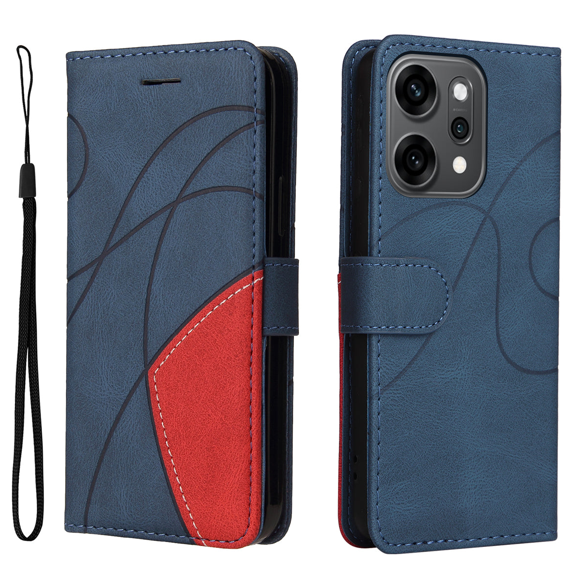 For Oppo Reno14 Pro 5G (China) / Oppo Reno14 Pro 5G (Global) Leather Phone Case Stand Wallet with Bi-colour Splicing Design - Blue