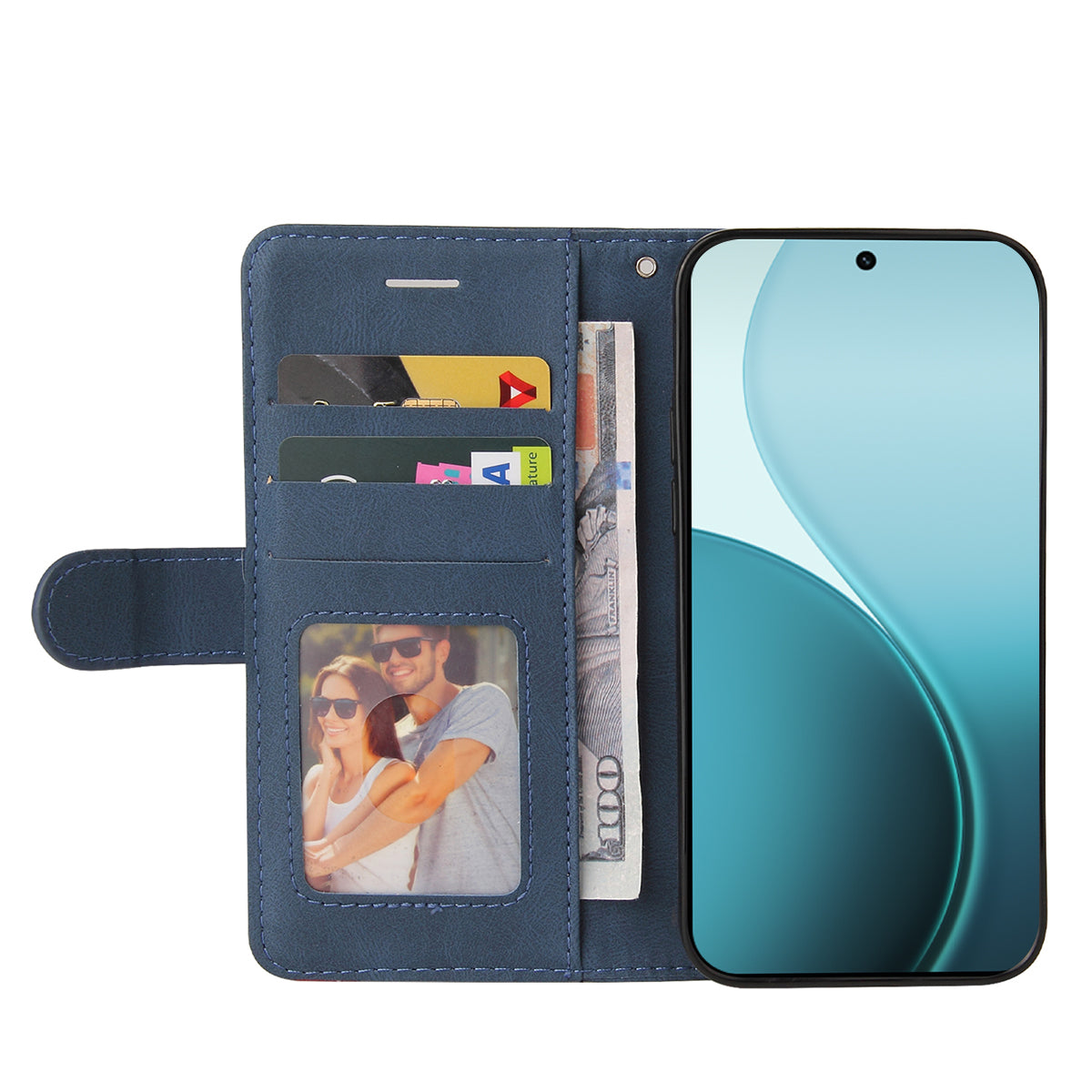 For Oppo Reno14 Pro 5G (China) / Oppo Reno14 Pro 5G (Global) Leather Phone Case Stand Wallet with Bi-colour Splicing Design - Blue