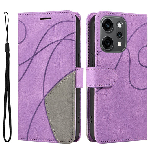 For Oppo Reno14 Pro 5G (China) / Oppo Reno14 Pro 5G (Global) Leather Phone Case Stand Wallet with Bi-colour Splicing Design - Purple