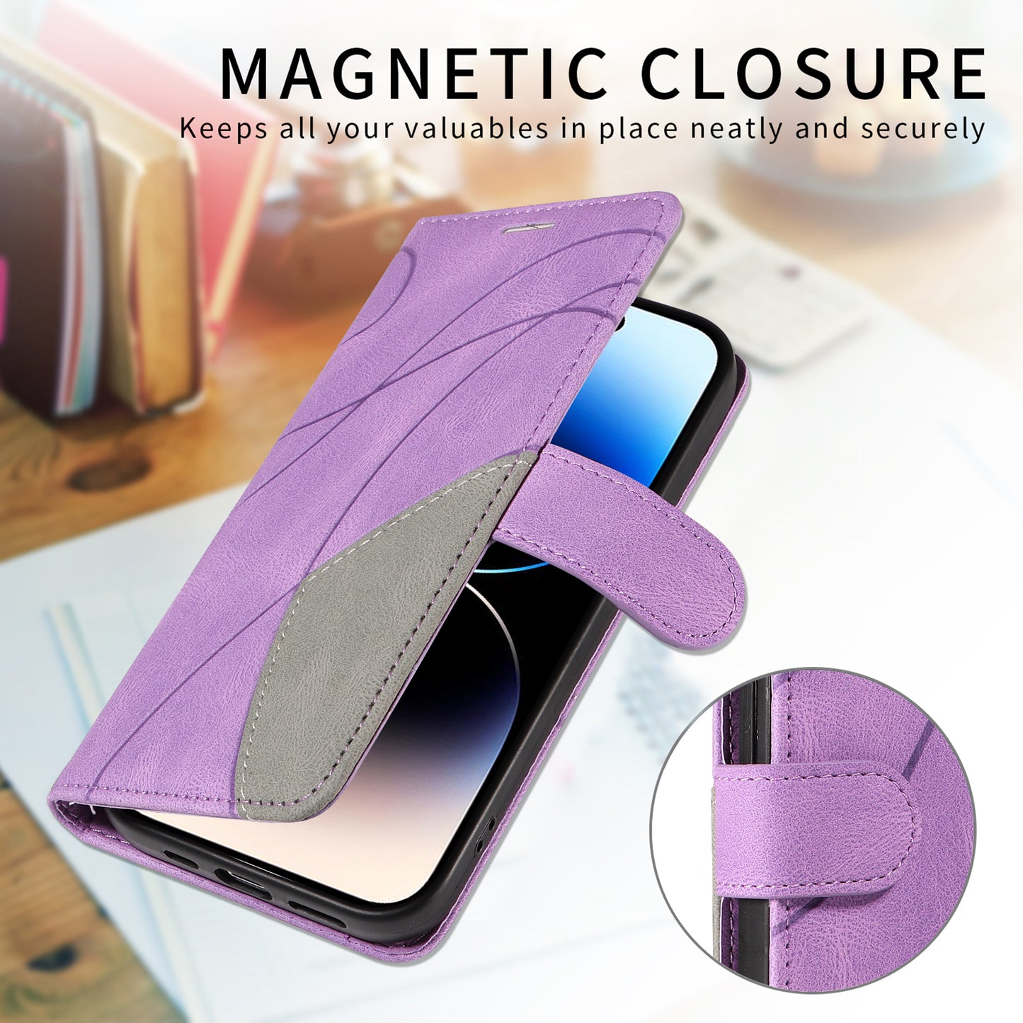 For Oppo Reno14 Pro 5G (China) / Oppo Reno14 Pro 5G (Global) Leather Phone Case Stand Wallet with Bi-colour Splicing Design - Purple