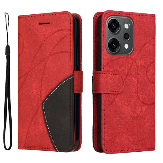 For Oppo Reno14 Pro 5G (China) / Oppo Reno14 Pro 5G (Global) Leather Phone Case Stand Wallet with Bi-colour Splicing Design - Red