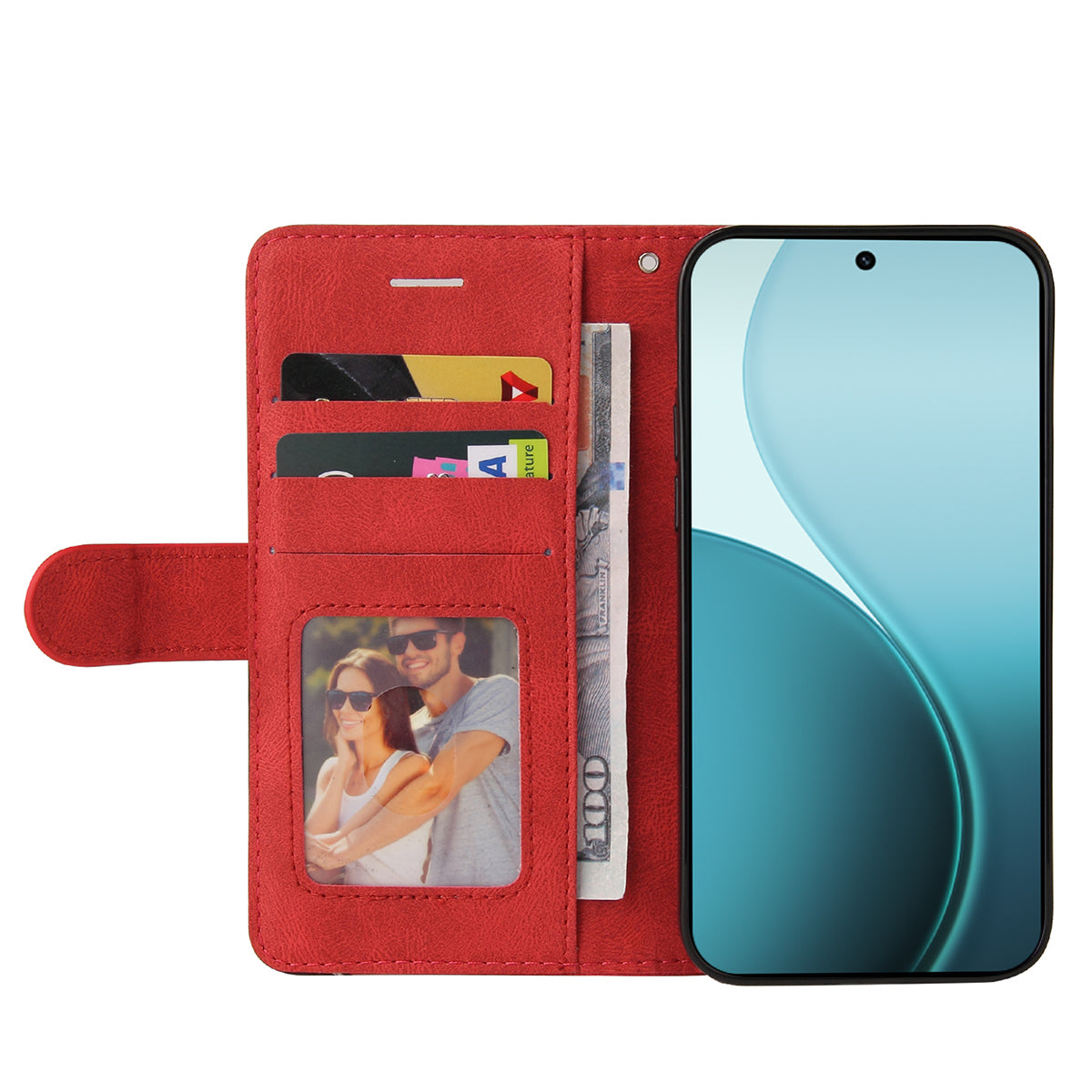 For Oppo Reno14 Pro 5G (China) / Oppo Reno14 Pro 5G (Global) Leather Phone Case Stand Wallet with Bi-colour Splicing Design - Red