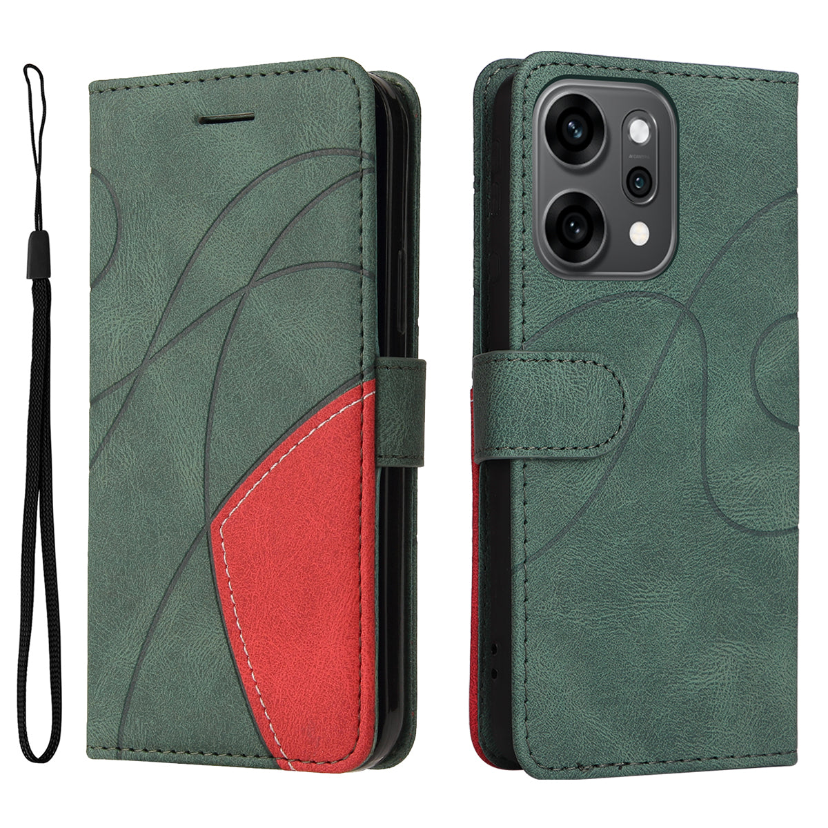For Oppo Reno14 Pro 5G (China) / Oppo Reno14 Pro 5G (Global) Leather Phone Case Stand Wallet with Bi-colour Splicing Design - Green