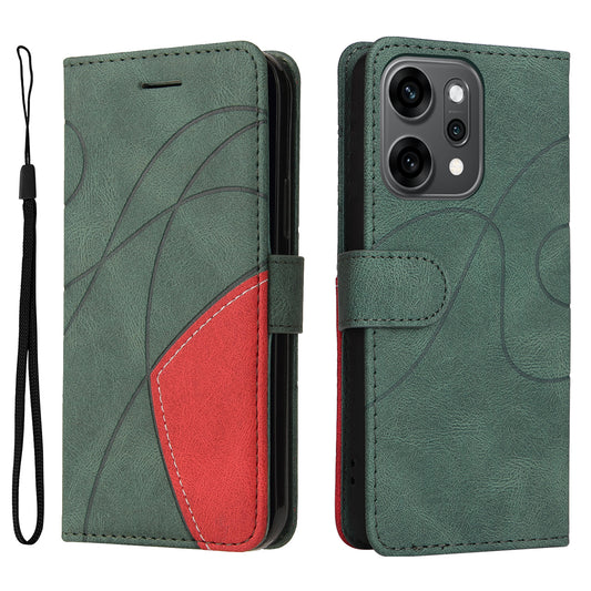 For Oppo Reno14 Pro 5G (China) / Oppo Reno14 Pro 5G (Global) Leather Phone Case Stand Wallet with Bi-colour Splicing Design - Green