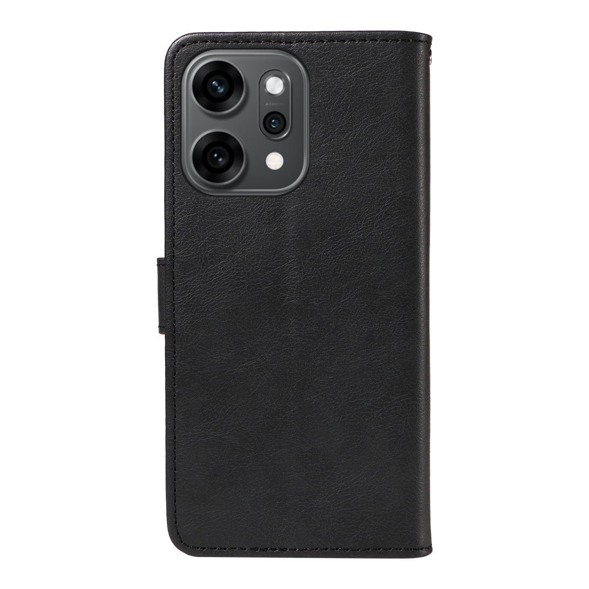 For Oppo Reno14 Pro 5G (China) / Oppo Reno14 Pro 5G (Global) Leather Wallet Case with Strap Solid Color Phone Stand Cover - Black