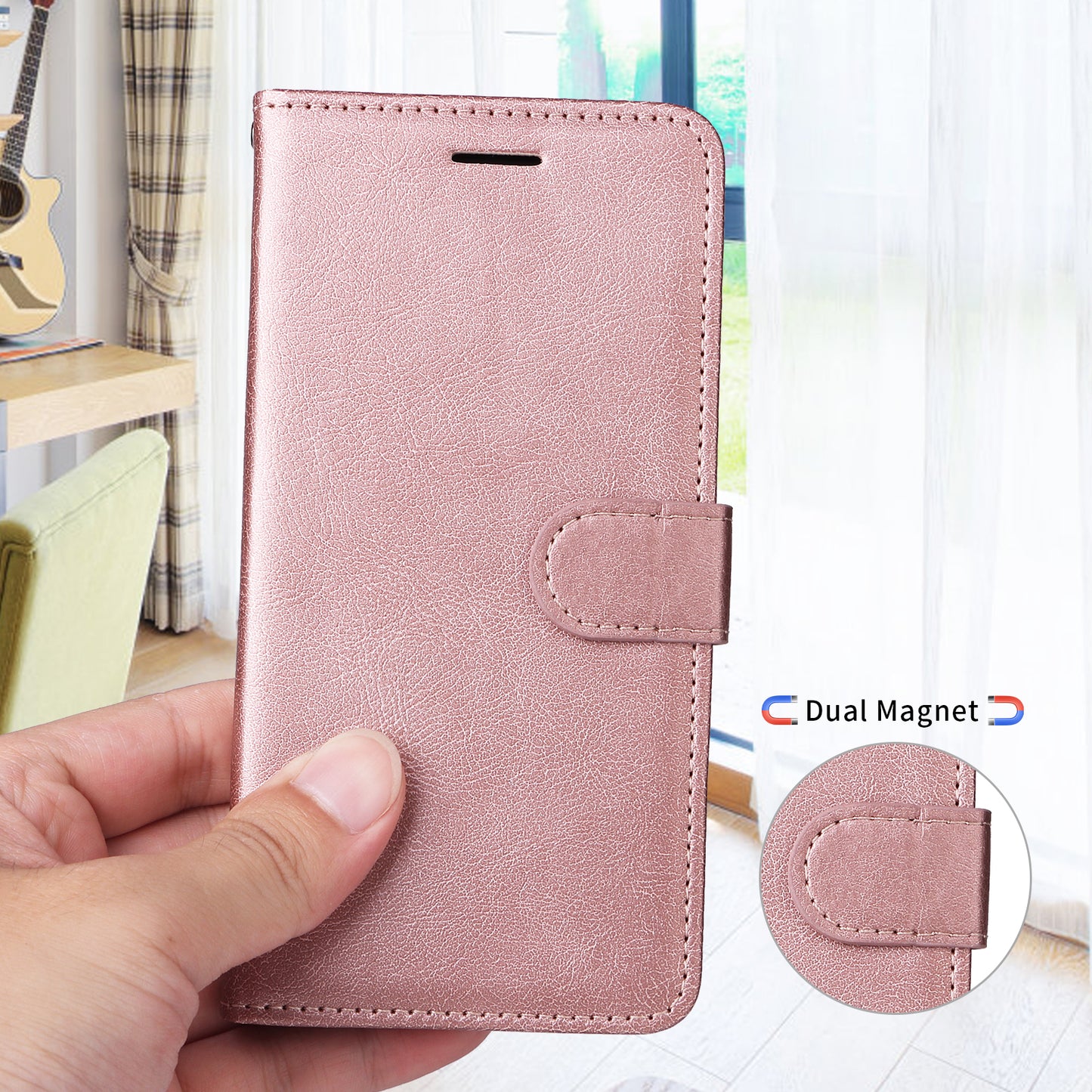 For Oppo Reno14 Pro 5G (China) / Oppo Reno14 Pro 5G (Global) Leather Wallet Case with Strap Solid Color Phone Stand Cover - Rose Gold