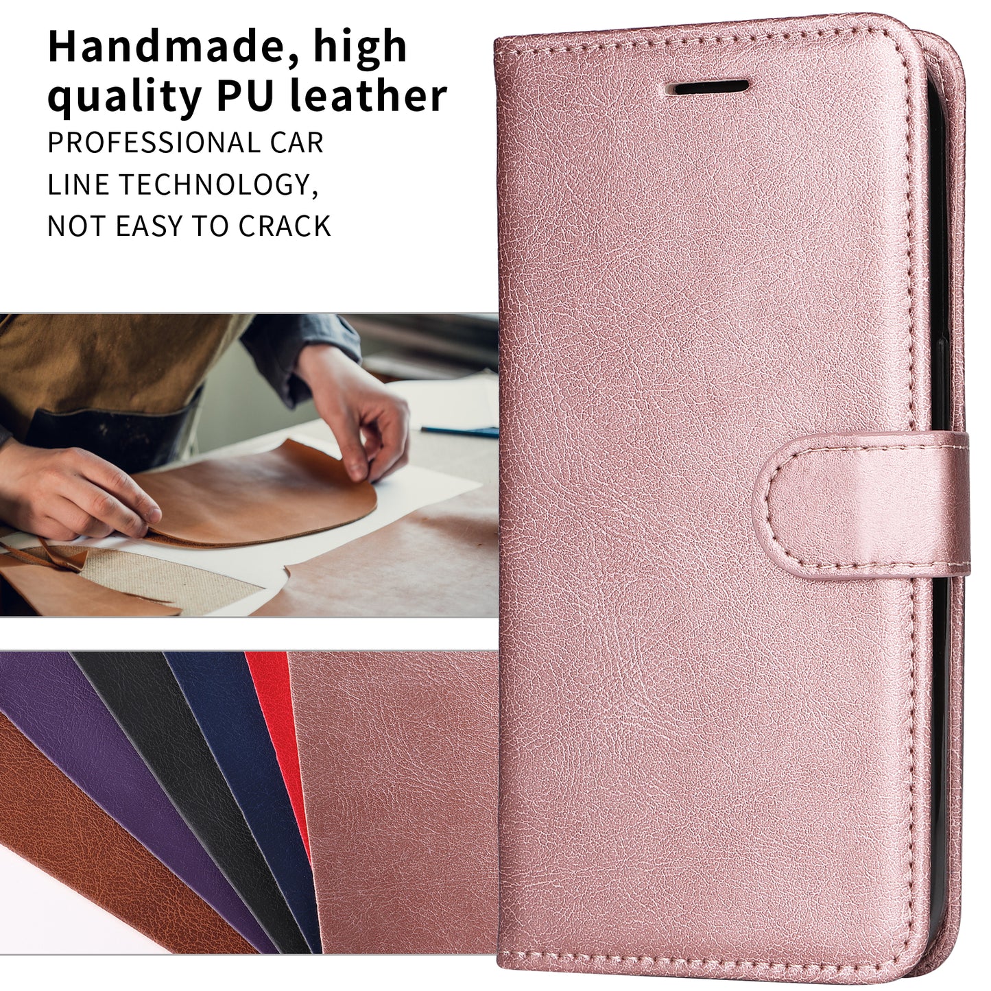 For Oppo Reno14 Pro 5G (China) / Oppo Reno14 Pro 5G (Global) Leather Wallet Case with Strap Solid Color Phone Stand Cover - Rose Gold