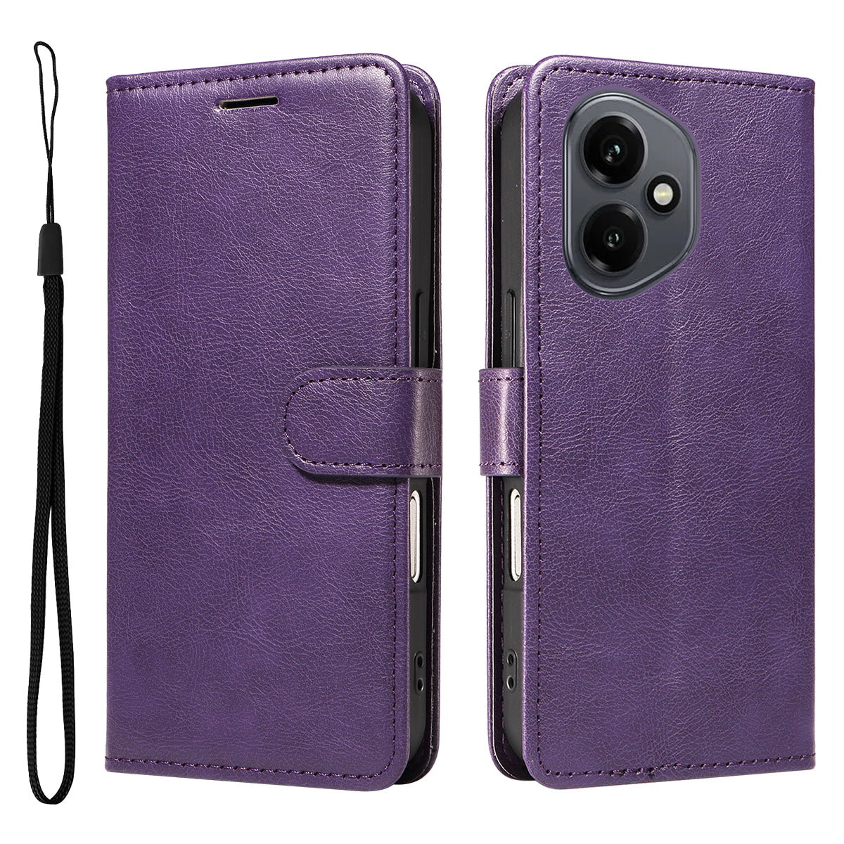 For Oppo Reno14 Pro 5G (China) / Oppo Reno14 Pro 5G (Global) Leather Wallet Case with Strap Solid Color Phone Stand Cover - Purple