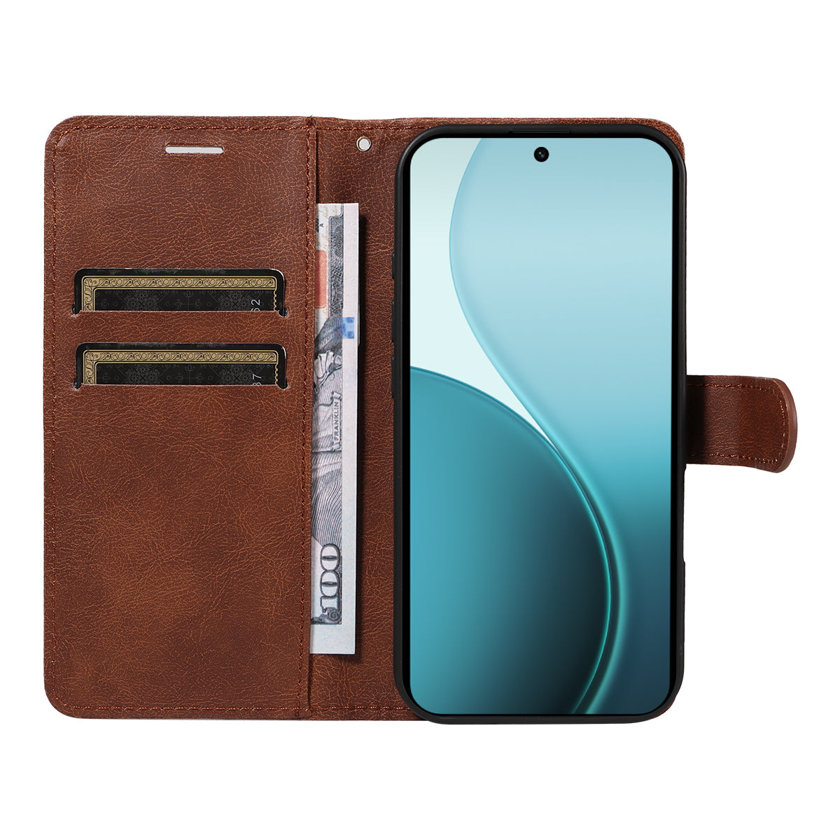 For Oppo Reno14 Pro 5G (China) / Oppo Reno14 Pro 5G (Global) Leather Wallet Case with Strap Solid Color Phone Stand Cover - Brown