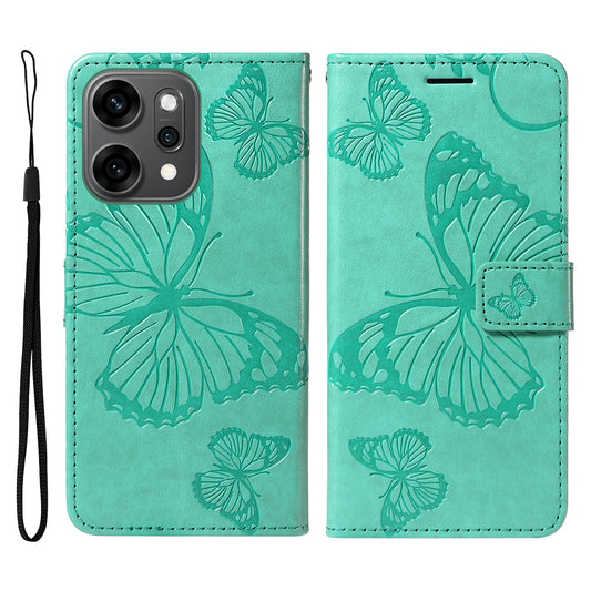 For Oppo Reno14 Pro 5G (China) / Oppo Reno14 Pro 5G (Global) Wallet Case Floral Butterfly Imprinted Leather Phone Cover Stand -  Green