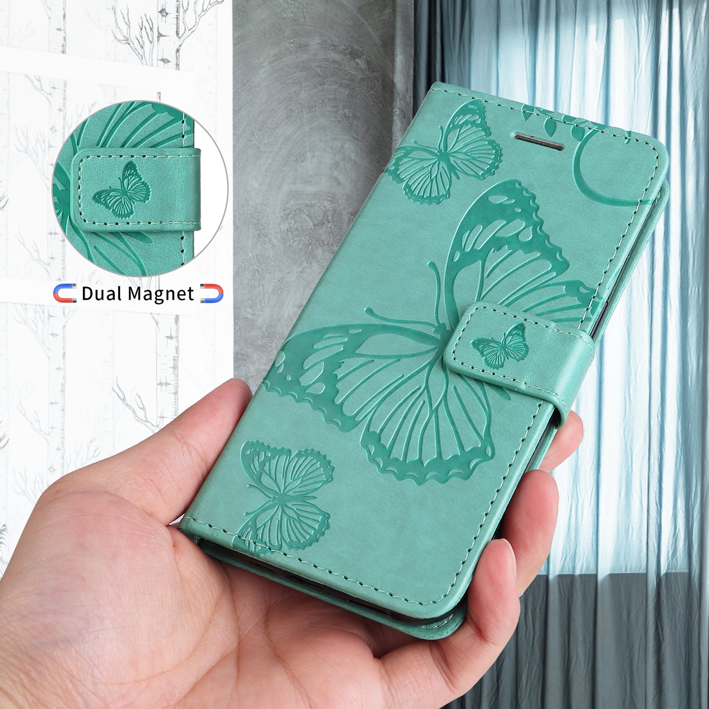 For Oppo Reno14 Pro 5G (China) / Oppo Reno14 Pro 5G (Global) Wallet Case Floral Butterfly Imprinted Leather Phone Cover Stand -  Green