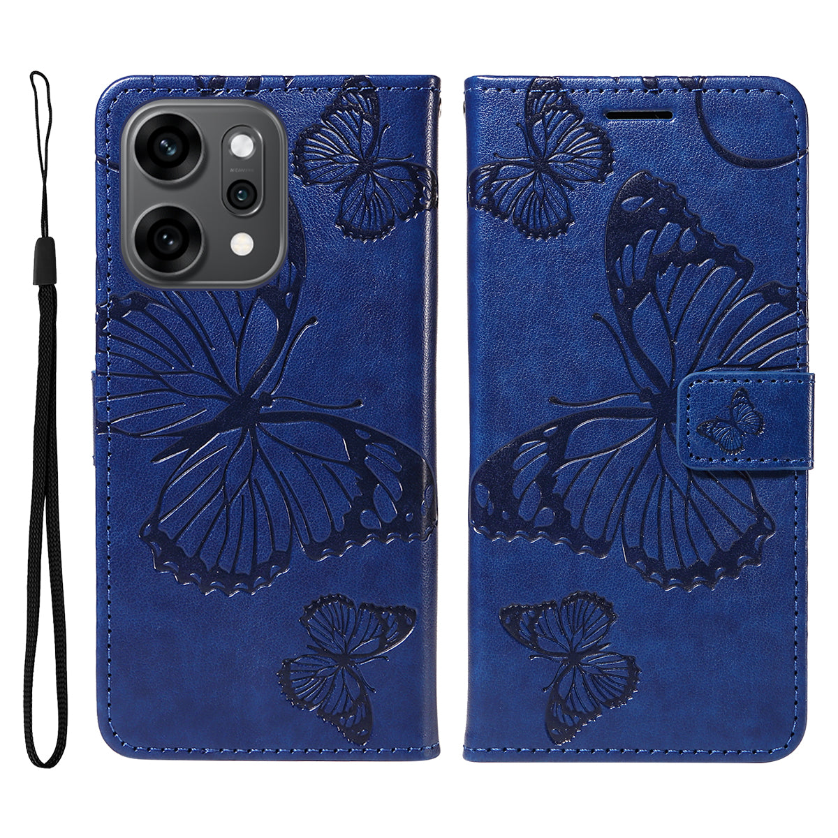 For Oppo Reno14 Pro 5G (China) / Oppo Reno14 Pro 5G (Global) Wallet Case Floral Butterfly Imprinted Leather Phone Cover Stand - Blue