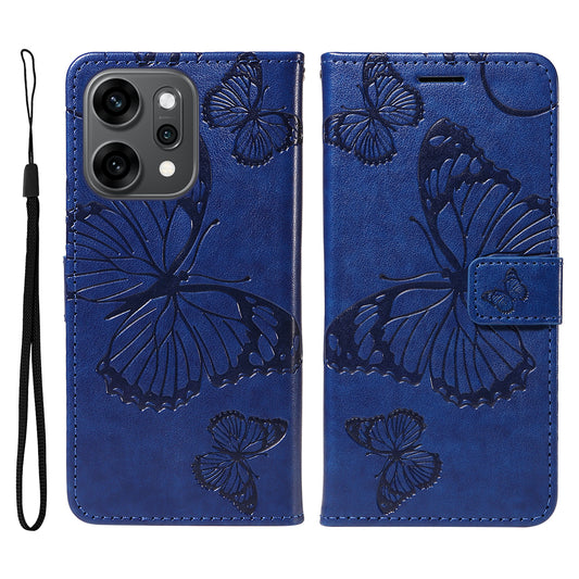 For Oppo Reno14 Pro 5G (China) / Oppo Reno14 Pro 5G (Global) Wallet Case Floral Butterfly Imprinted Leather Phone Cover Stand - Blue