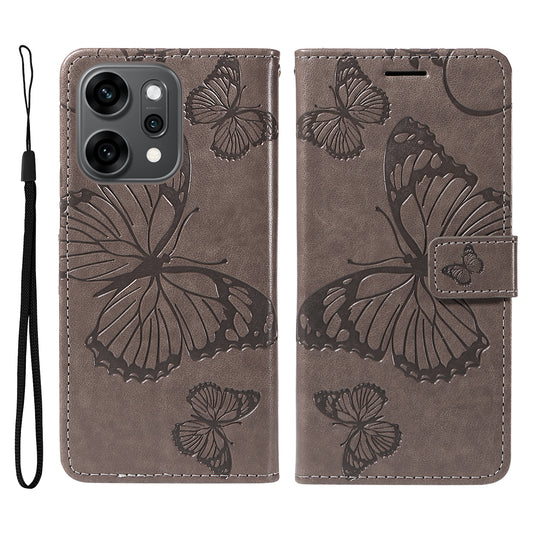 For Oppo Reno14 Pro 5G (China) / Oppo Reno14 Pro 5G (Global) Wallet Case Floral Butterfly Imprinted Leather Phone Cover Stand - Grey
