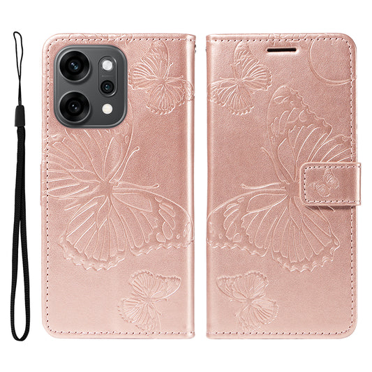 For Oppo Reno14 Pro 5G (China) / Oppo Reno14 Pro 5G (Global) Wallet Case Floral Butterfly Imprinted Leather Phone Cover Stand -  Rose Gold