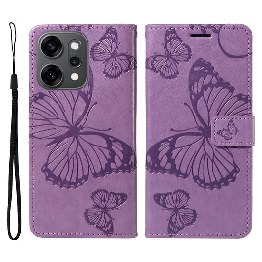 For Oppo Reno14 Pro 5G (China) / Oppo Reno14 Pro 5G (Global) Wallet Case Floral Butterfly Imprinted Leather Phone Cover Stand - Light Purple